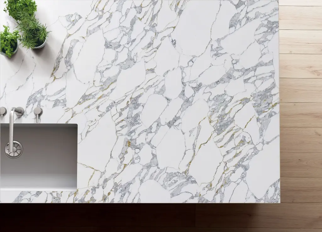 Arabescato Gold surface — Guava Quartz + Stone | Adam Stonetech (view 1)