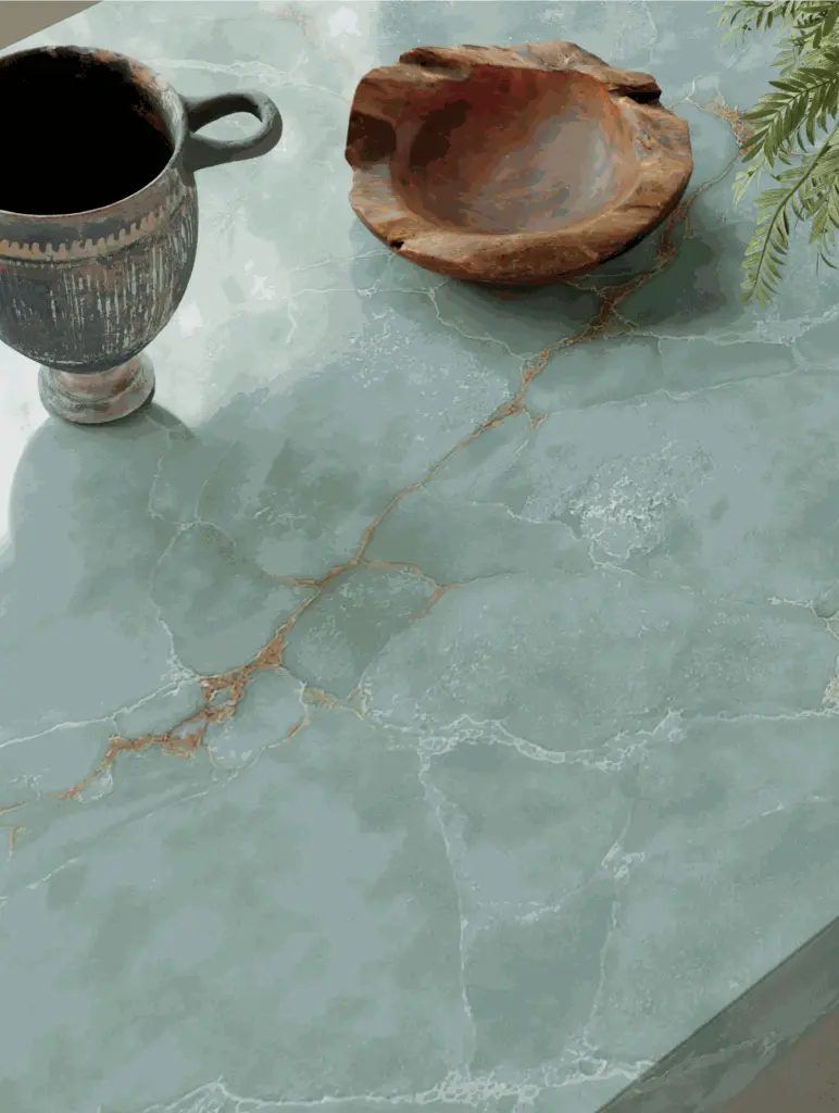 Verde Lago surface — Guava Quartz + Stone | Adam Stonetech